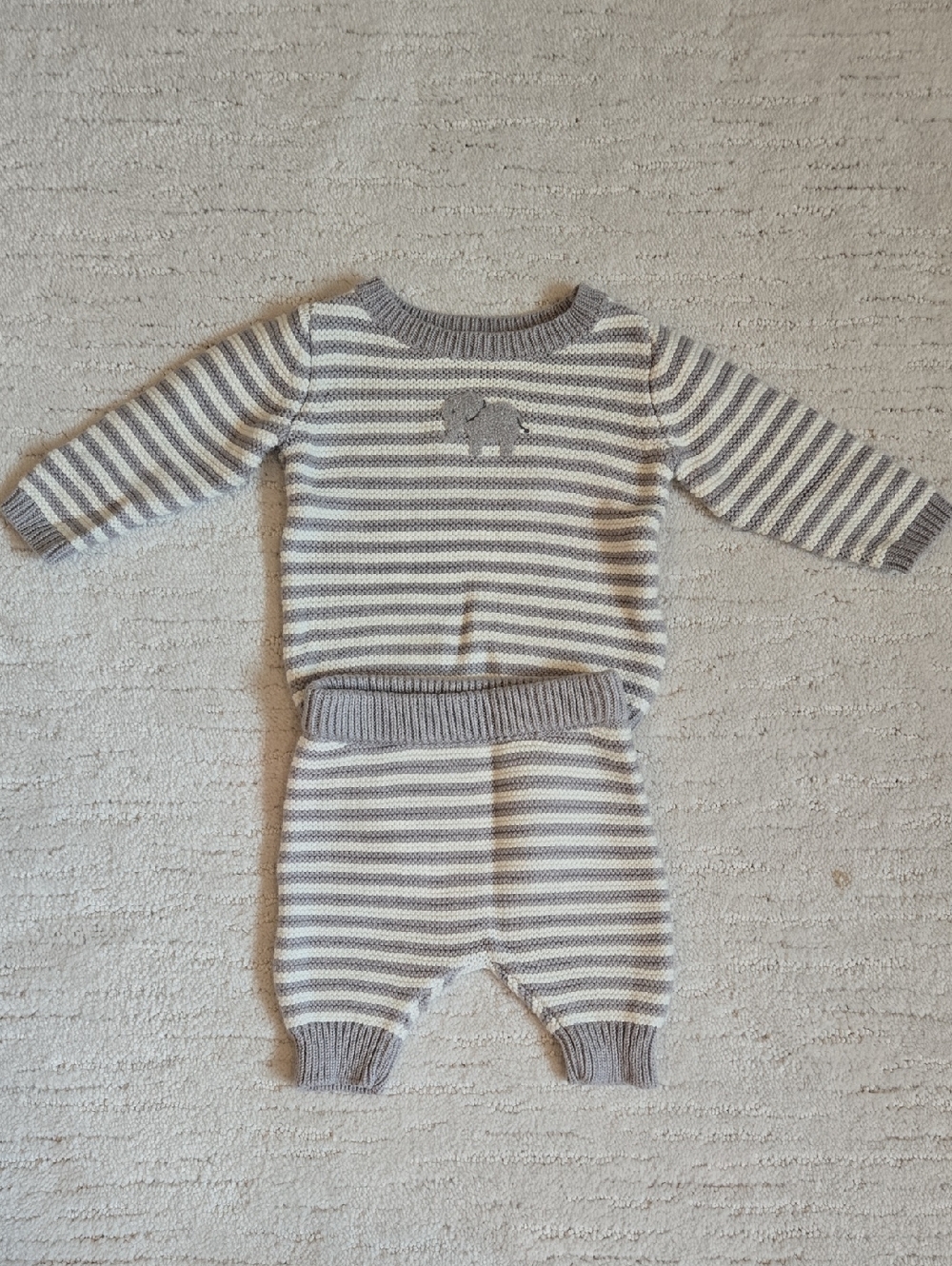 Carter's • Newborn Striped Knit Baby Set in Gray & Cream